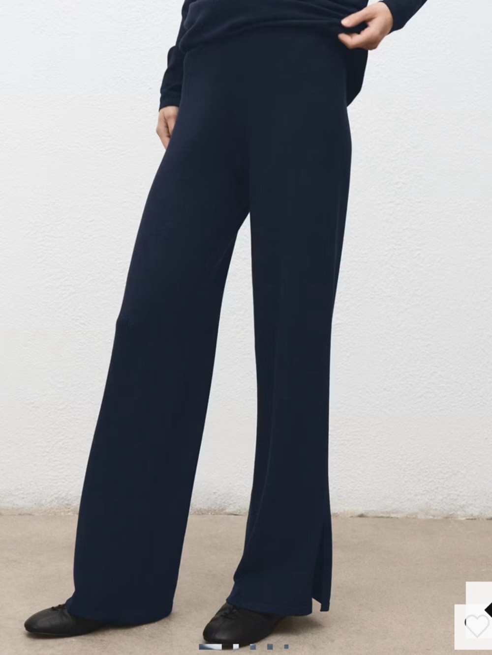 Mango Navy Knit Wide-Leg Pants STRAIGHT KNITTED PANTS 4050